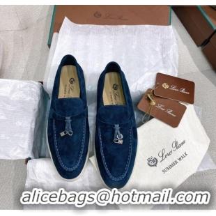 Low Cost Loro Piana Suede Flat Loafers 050704 Blue 2024