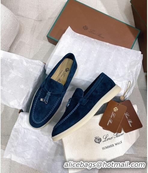 Low Cost Loro Piana Suede Flat Loafers 050704 Blue 2024