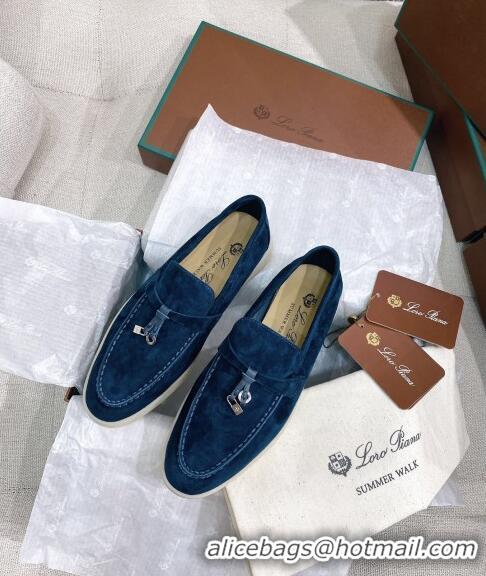 Low Cost Loro Piana Suede Flat Loafers 050704 Blue 2024