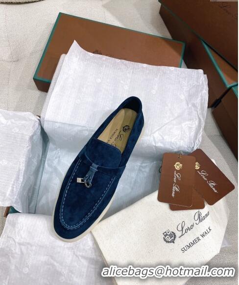 Low Cost Loro Piana Suede Flat Loafers 050704 Blue 2024