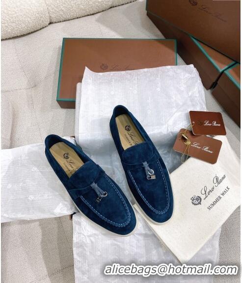 Low Cost Loro Piana Suede Flat Loafers 050704 Blue 2024