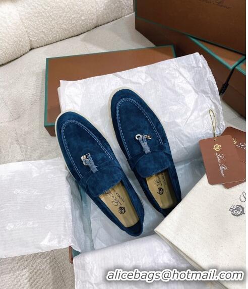 Low Cost Loro Piana Suede Flat Loafers 050704 Blue 2024