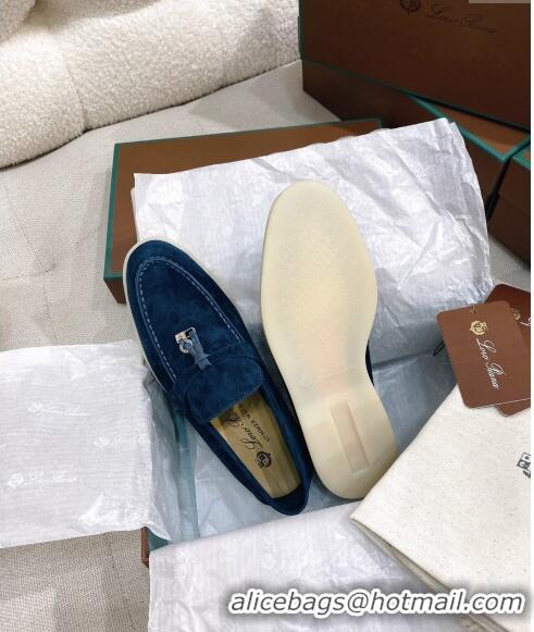 Low Cost Loro Piana Suede Flat Loafers 050704 Blue 2024