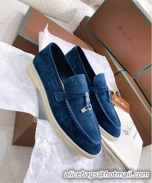 Low Cost Loro Piana Suede Flat Loafers 050704 Blue 2024