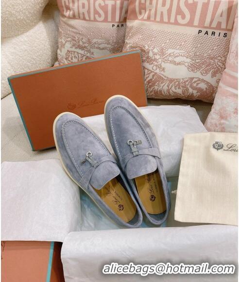 Top Design Loro Piana Suede Flat Loafers 050706 Grey 2024