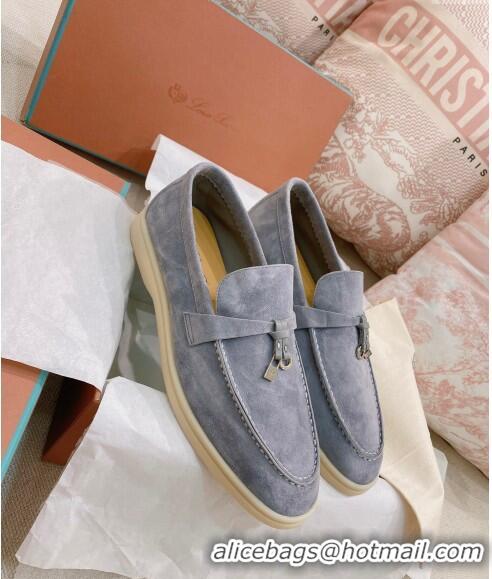 Top Design Loro Piana Suede Flat Loafers 050706 Grey 2024