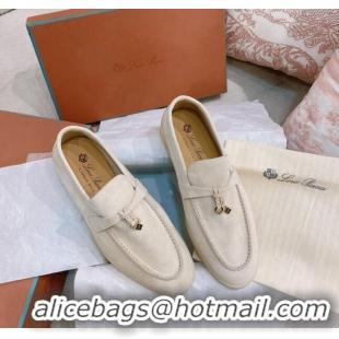 New Fashion Loro Piana Suede Flat Loafers 0507 Pale Beige 2024