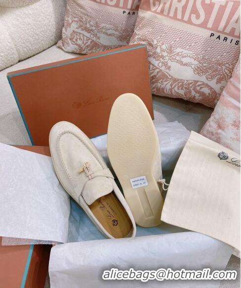 New Fashion Loro Piana Suede Flat Loafers 0507 Pale Beige 2024