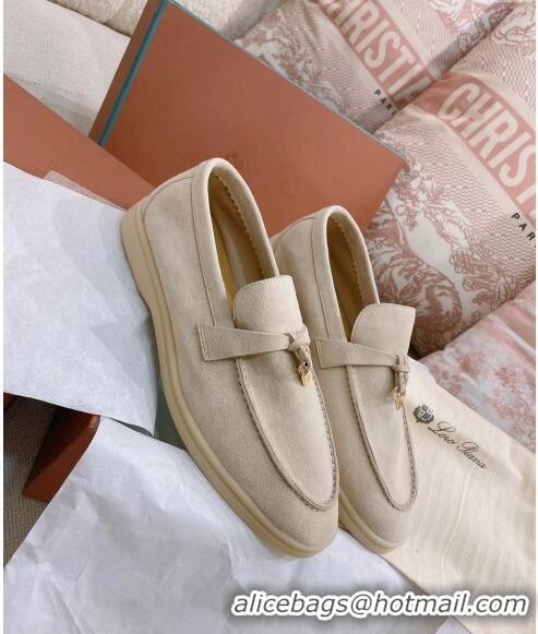 New Fashion Loro Piana Suede Flat Loafers 0507 Pale Beige 2024