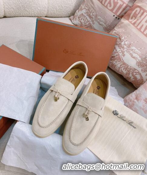 New Fashion Loro Piana Suede Flat Loafers 0507 Pale Beige 2024