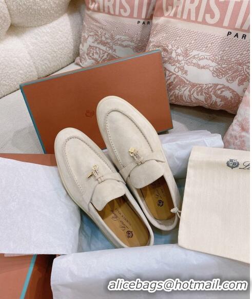 New Fashion Loro Piana Suede Flat Loafers 0507 Pale Beige 2024