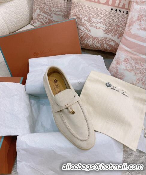 New Fashion Loro Piana Suede Flat Loafers 0507 Pale Beige 2024