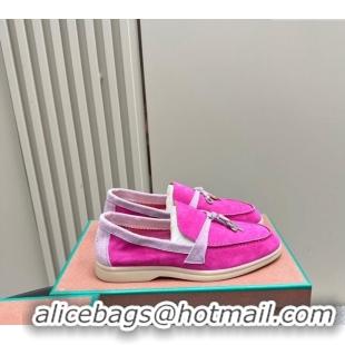 ​New Fashion Loro Piana Bicolor Suede Loafers 0606 Pink/Purple 2024