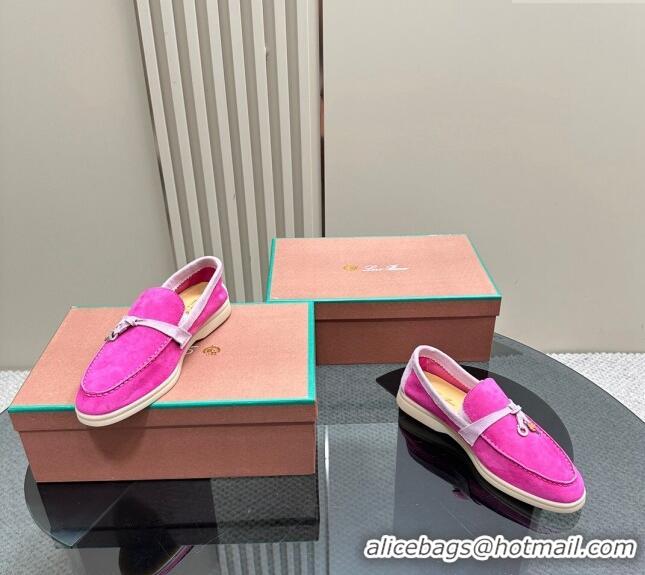 ​New Fashion Loro Piana Bicolor Suede Loafers 0606 Pink/Purple 2024