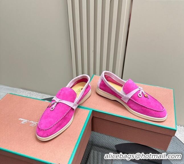 ​New Fashion Loro Piana Bicolor Suede Loafers 0606 Pink/Purple 2024