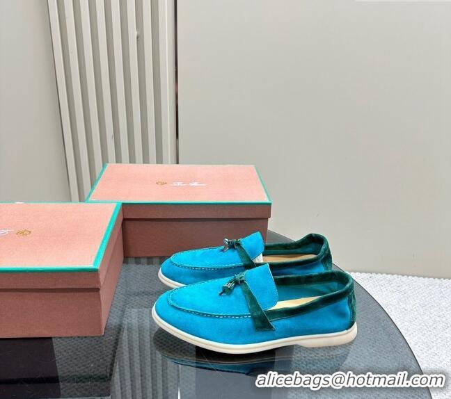 ​Fashion Show Collections Loro Piana Bicolor Suede Loafers 0606 Blue/Green 2024