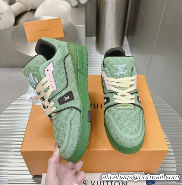 Discount Louis Vuitton LV Trainer Sneakers in Monogram Leather Green 608030