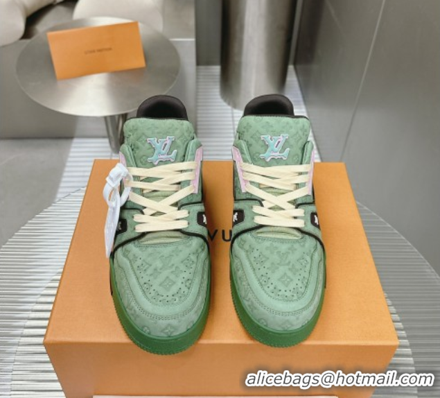 Discount Louis Vuitton LV Trainer Sneakers in Monogram Leather Green 608030