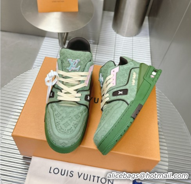 Discount Louis Vuitton LV Trainer Sneakers in Monogram Leather Green 608030