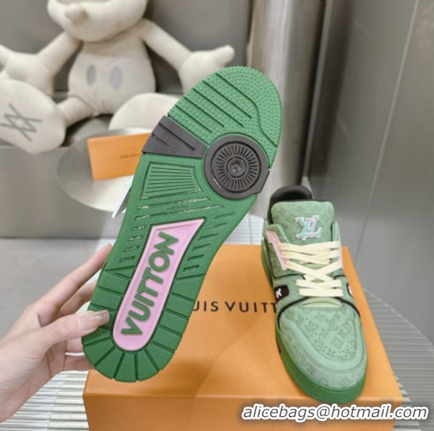 Discount Louis Vuitton LV Trainer Sneakers in Monogram Leather Green 608030