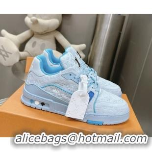 Unique Style Louis Vuitton LV Trainer Sneakers in Monogram Leather Light Blue 608031