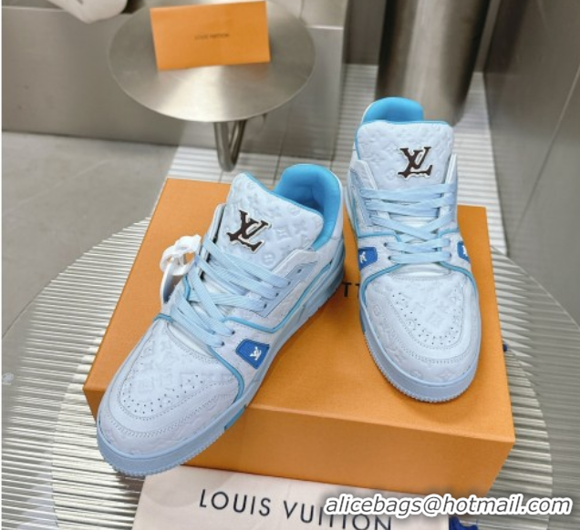 Unique Style Louis Vuitton LV Trainer Sneakers in Monogram Leather Light Blue 608031