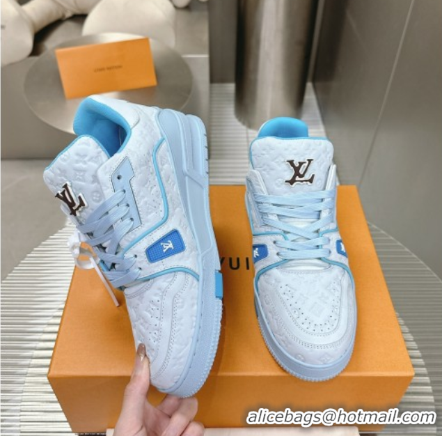 Unique Style Louis Vuitton LV Trainer Sneakers in Monogram Leather Light Blue 608031