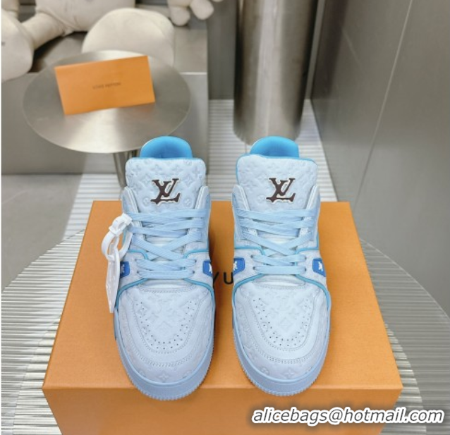 Unique Style Louis Vuitton LV Trainer Sneakers in Monogram Leather Light Blue 608031