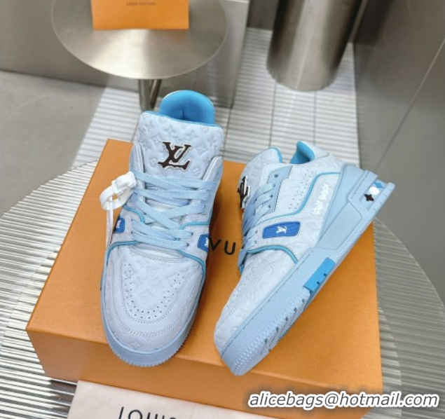 Unique Style Louis Vuitton LV Trainer Sneakers in Monogram Leather Light Blue 608031