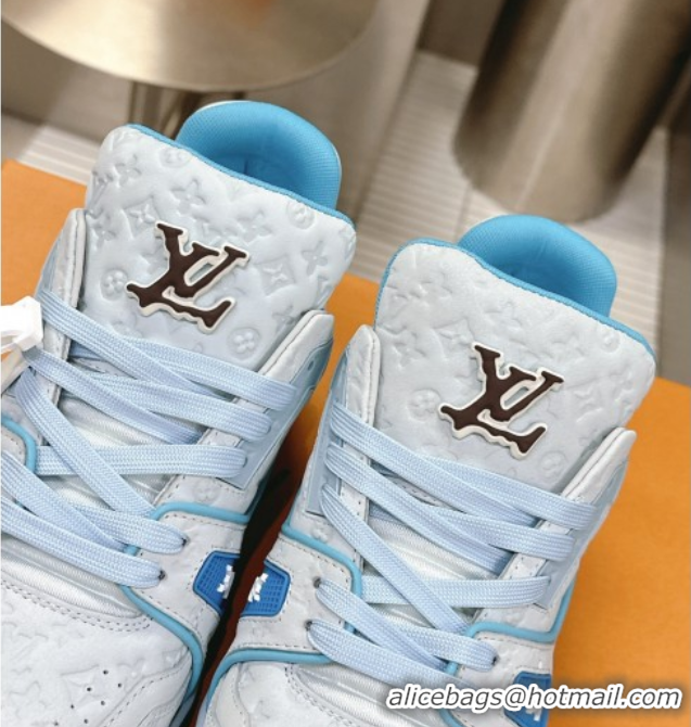 Unique Style Louis Vuitton LV Trainer Sneakers in Monogram Leather Light Blue 608031