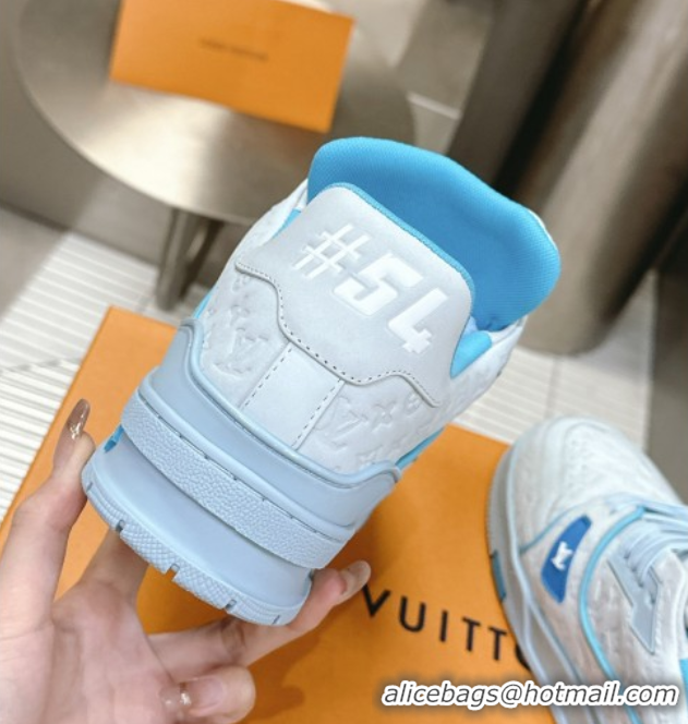 Unique Style Louis Vuitton LV Trainer Sneakers in Monogram Leather Light Blue 608031