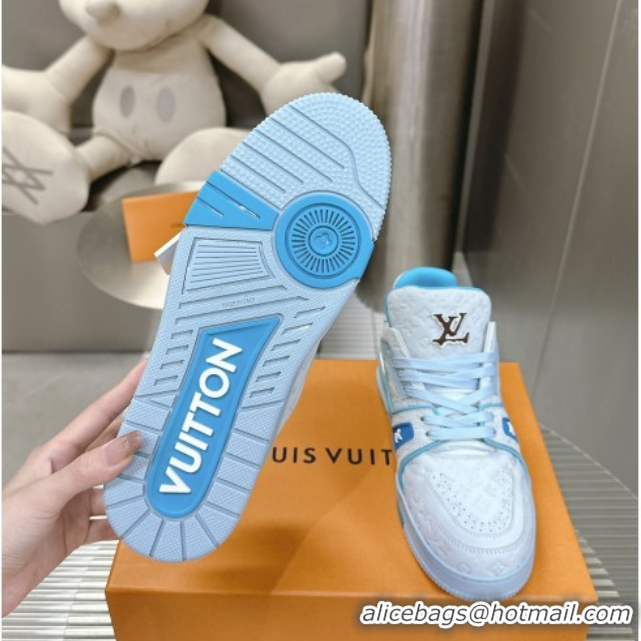 Unique Style Louis Vuitton LV Trainer Sneakers in Monogram Leather Light Blue 608031