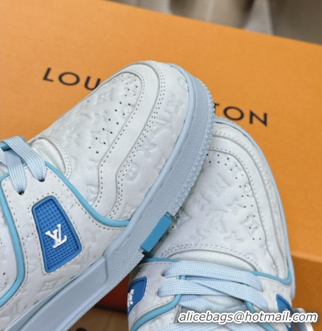 Unique Style Louis Vuitton LV Trainer Sneakers in Monogram Leather Light Blue 608031