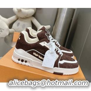 Perfect Louis Vuitton LV Trainer Sneakers in Monogram Suede Brown 608032