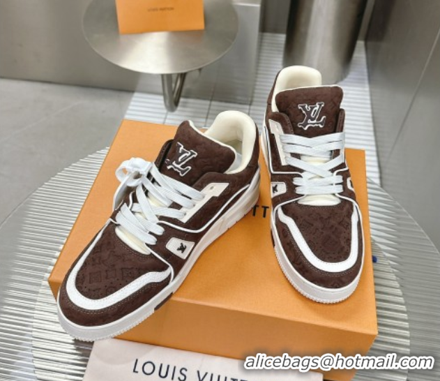 Perfect Louis Vuitton LV Trainer Sneakers in Monogram Suede Brown 608032