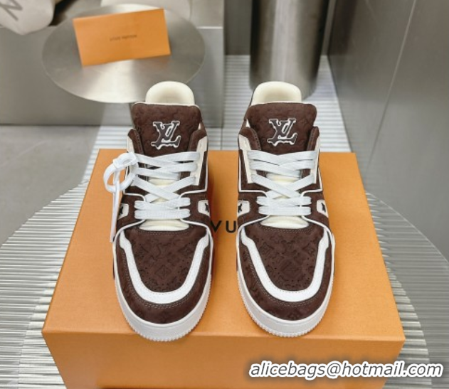 Perfect Louis Vuitton LV Trainer Sneakers in Monogram Suede Brown 608032