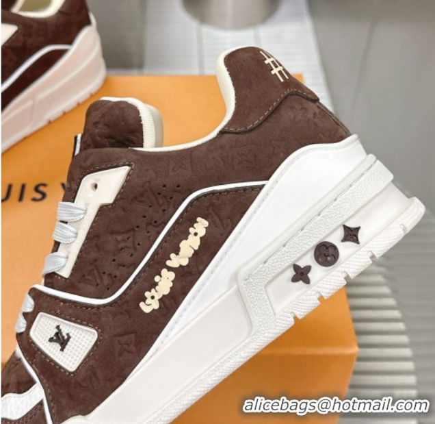 Perfect Louis Vuitton LV Trainer Sneakers in Monogram Suede Brown 608032