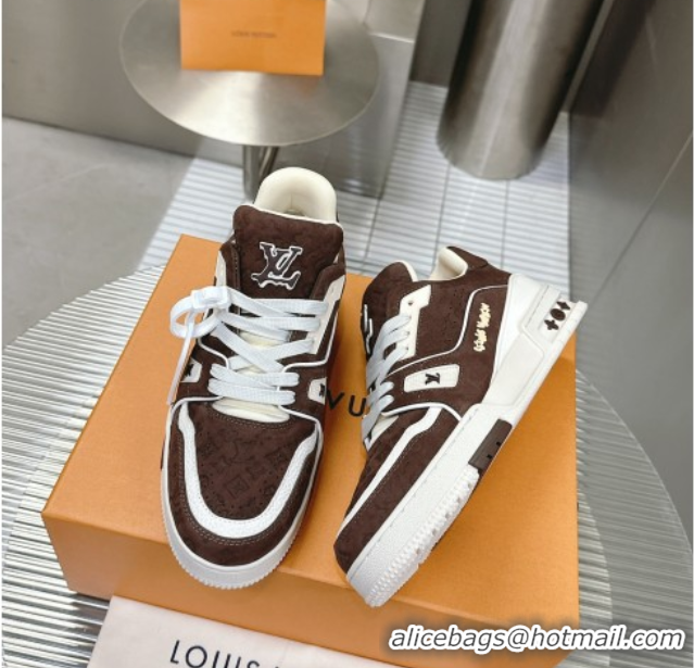 Perfect Louis Vuitton LV Trainer Sneakers in Monogram Suede Brown 608032