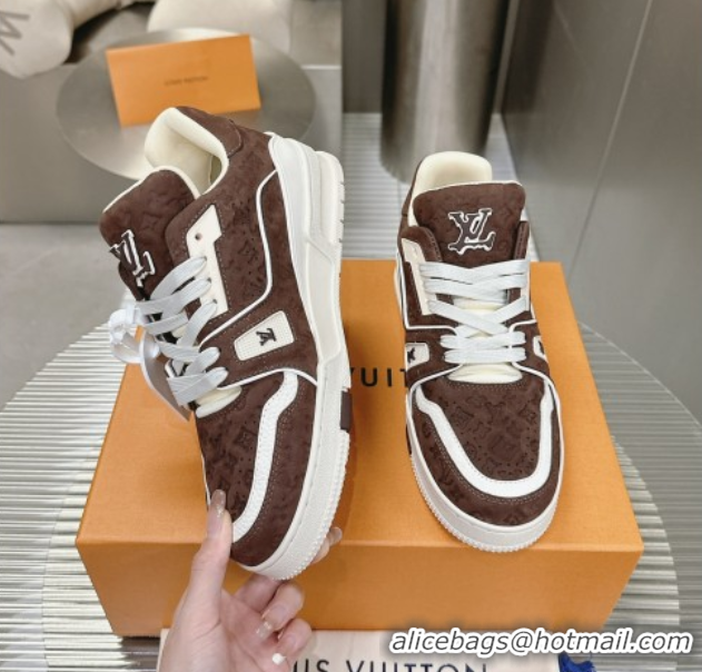 Perfect Louis Vuitton LV Trainer Sneakers in Monogram Suede Brown 608032