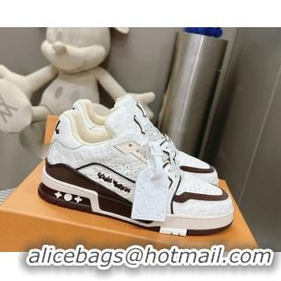 Sumptuous Louis Vuitton LV Trainer Sneakers in Monogram Leather White/Brown 608033