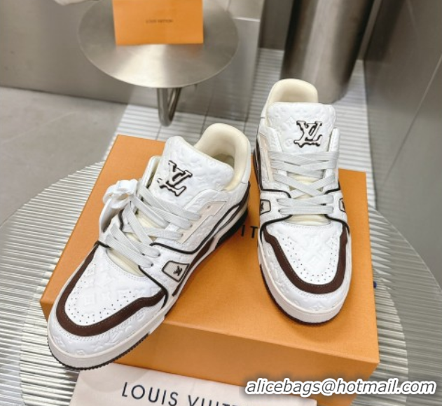 Sumptuous Louis Vuitton LV Trainer Sneakers in Monogram Leather White/Brown 608033