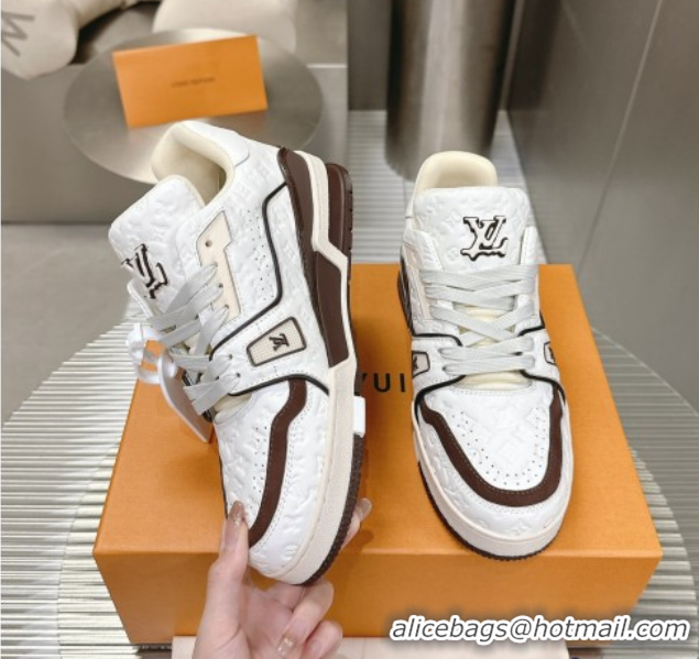 Sumptuous Louis Vuitton LV Trainer Sneakers in Monogram Leather White/Brown 608033