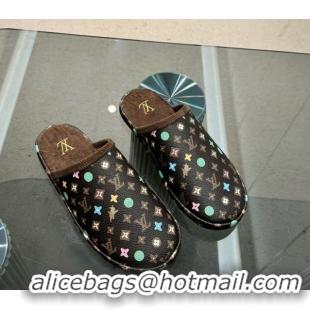 Popular Style Louis Vuitton LV Palace Slipper Flats in Monogram-printed Leather Brown 608034