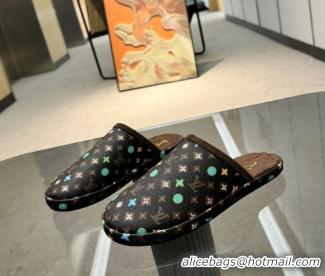 Popular Style Louis Vuitton LV Palace Slipper Flats in Monogram-printed Leather Brown 608034