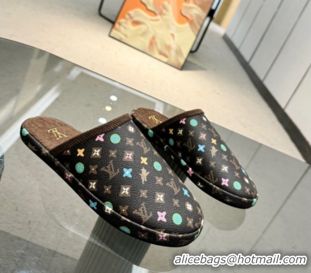 Popular Style Louis Vuitton LV Palace Slipper Flats in Monogram-printed Leather Brown 608034