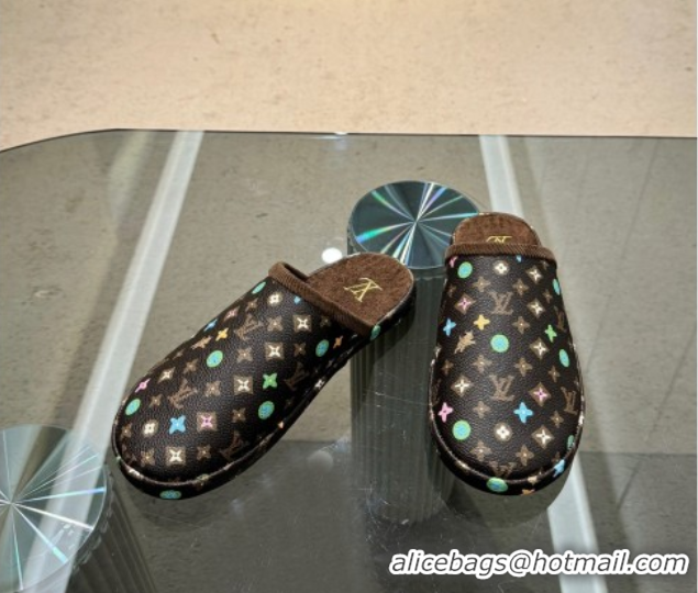 Popular Style Louis Vuitton LV Palace Slipper Flats in Monogram-printed Leather Brown 608034