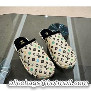 Best Grade Louis Vuitton LV Palace Slipper Flats in Monogram-printed Leather White 608035