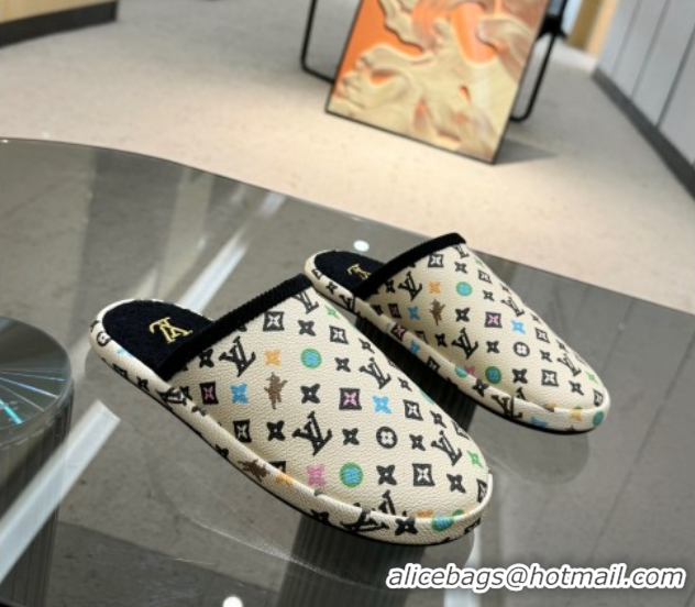 Best Grade Louis Vuitton LV Palace Slipper Flats in Monogram-printed Leather White 608035