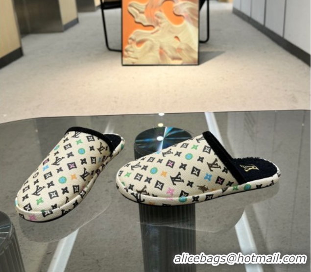 Best Grade Louis Vuitton LV Palace Slipper Flats in Monogram-printed Leather White 608035