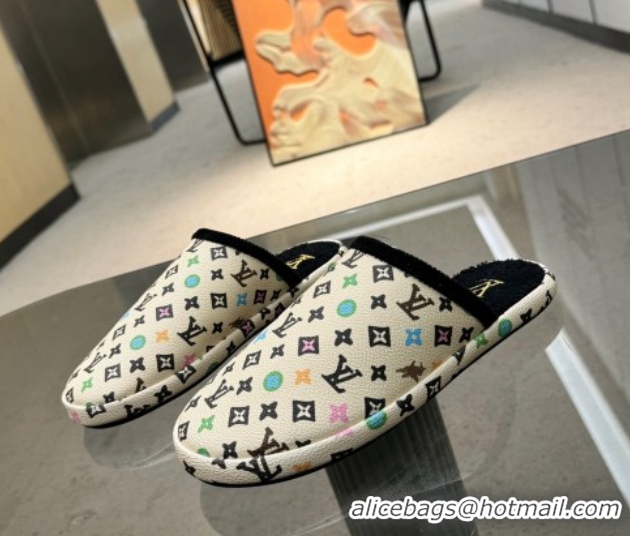 Best Grade Louis Vuitton LV Palace Slipper Flats in Monogram-printed Leather White 608035